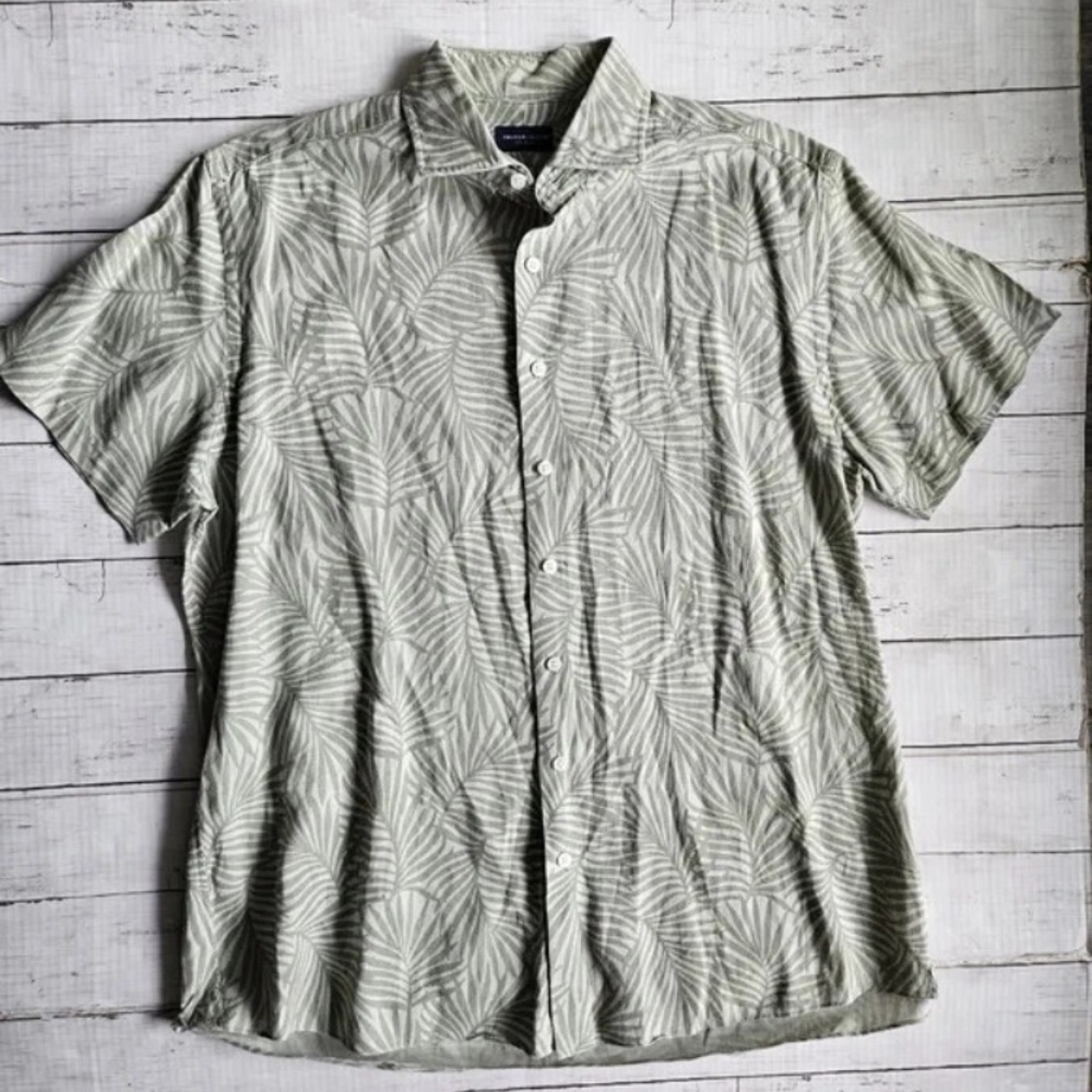 Proper Cloth Green Palm Print Men’s Cotton Linen Shirt - Large